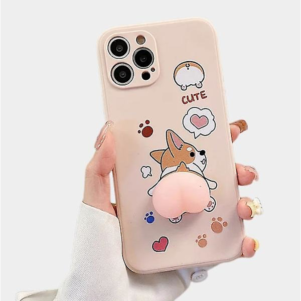 Söt 3D Cartoon Peach Corgi phone case för iPhone 14 Pro Max/13/12/11/SE/XR/XS/X/8Plus/7/6S Pink iPhone13Pro Max