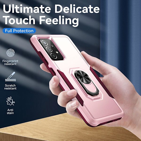 För Samsung Galaxy A52 4g/5g/a52s 5g Defender Series Välskyddad Pc + Tpu cover Rotary Ring Kickstand Case Pink Rose
