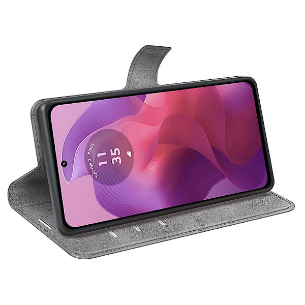 Til Motorola Moto G24 4G magnetisk telefontaske PU Læder Pung Style Cover Grey
