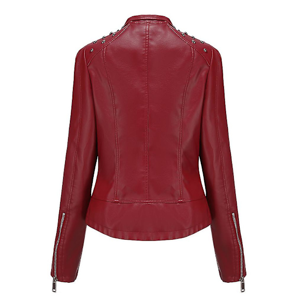 Allthemen Dame ensfarvet revers Stud Trim Classic-Fit læderjakke Red M