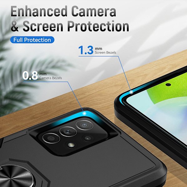 För Samsung Galaxy A52 4g/5g/a52s 5g Defender Series Välskyddad Pc + Tpu cover Rotary Ring Kickstand Case Black Black