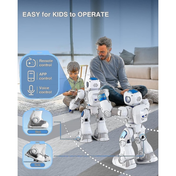 Smarte robotter til børn, stor programmerbar interaktiv RC-robot med stemmestyring, appkontrol, gave til 4 5 6 7 8 9 år gamle børn drenge og piger