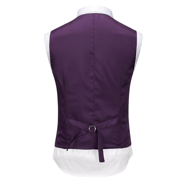 Herredragt til bryllupsfest Middag 3-delt Business Suit Blazer Vest Bukser 9 farver Purple XL