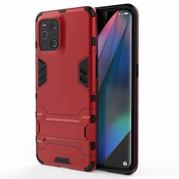 Til Oppo Find X3/find X3 Pro 2 I 1 Fuld beskyttelse Plast + Tpu Combo Hybrid Telefon Protector Cover Case med Kickstand Red