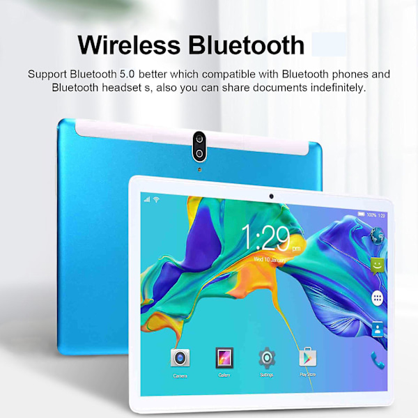 Opgraderet 2+16G 10,1 tommer Tablet PC IPS HD Skærm WiFi Bluetooth Stemmeopkald Spil Video Læring Tablet Android 10.0 System Dual SIM Dual Standby Fuld N Blue
