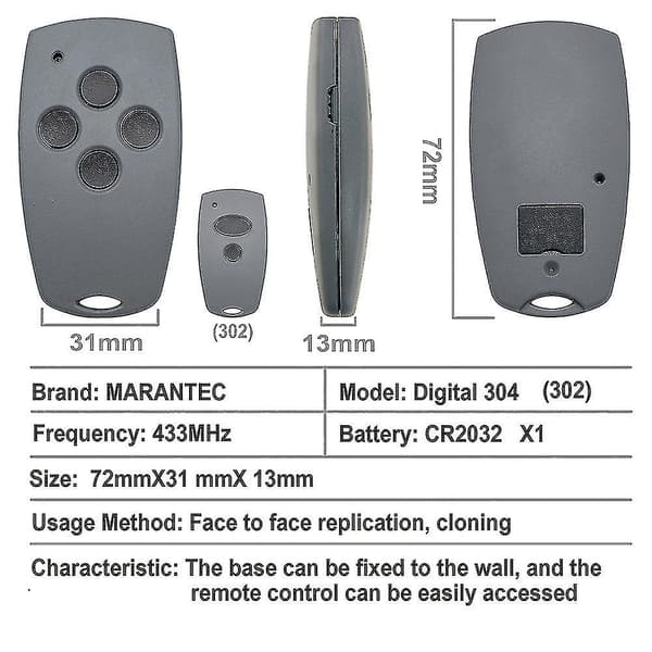 Marantec Digital 302 304 313 Comfort 220 250 252 43392mhz Garagefjärrkontroll 433mhz Fixed Code Transmitter Gate Keyfob 2 Buttons x5