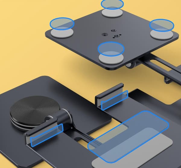 Tabletthållare, 360° roterande hopfällbart metallstativ för iPad (Grå)