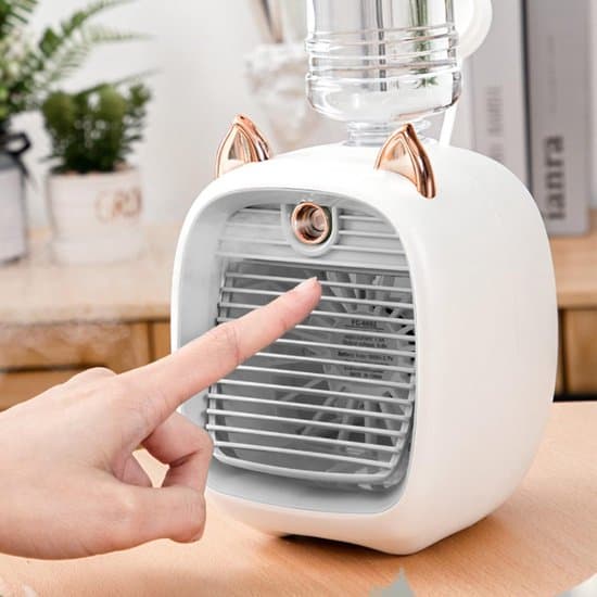 3-i-1 Mini Luftkjøler Vifte – Luftkjøler med Atomizer og Nattlys, 3 Hastigheter – Luftfukter og LED-lys – Grå