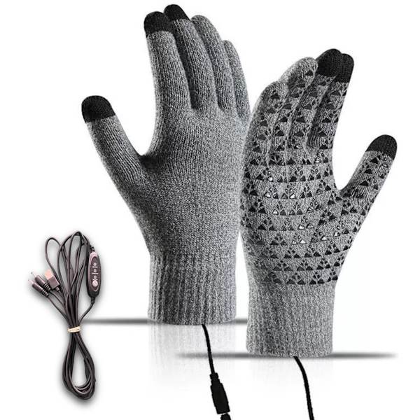 USB Opvarmede Handsker - Damehandsker - Touchscreen Strikkede Handsker - Grå