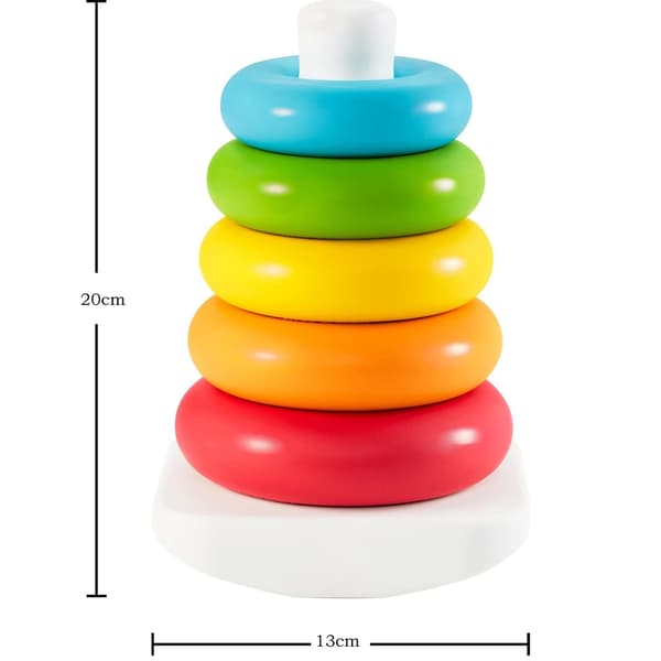 Färgstarka pyramider - klassiska stapelleksaker - tillverkade av växtbaserade material.