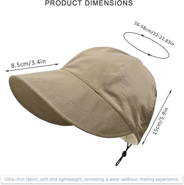Solhatt med bred brem for kvinner - strandhatt - hodeomkrets 48-52 cm - khaki
