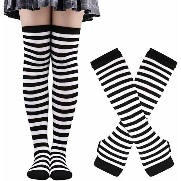 Arm sleeves + damestrømper - stribede knæstrømper (sorte og hvide striber)