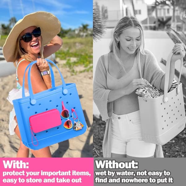 1 set - Väskaccessoarer - Silikonficka med dragkedja - Väskberlock - Rosröd - Kompatibel med strandväskor