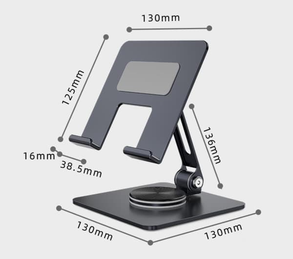 Tablet Holder, 360° Roterende Metal Folde Tablet Stand til iPad (Grå)