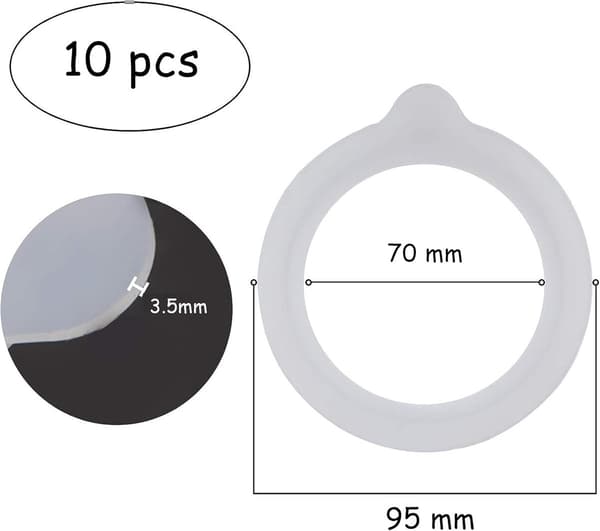 Erstatnings silikonforseglingsringer - 10 stk - Silikonringer - 70mm x 95mm - Hvit