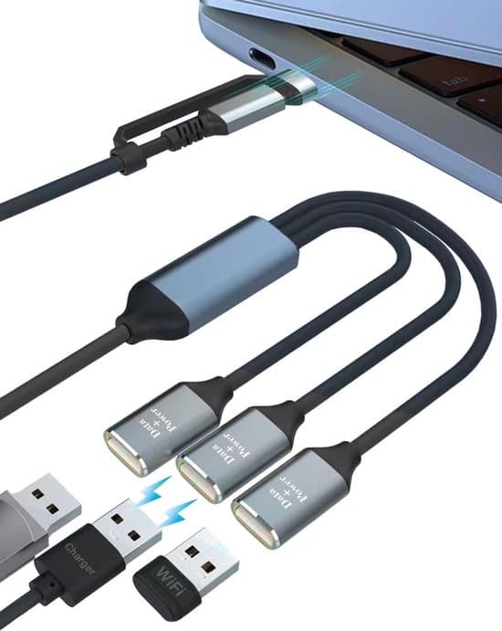 Y-kabel USB-splitter, 30 cm, 2-i-1 USB A og USB C ekspansjonshub, multi-USB portutvider