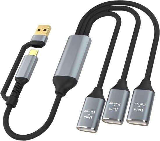 Y-kabel USB-splitter, 30 cm, 2-i-1 USB A och USB C expansionshubb, multi-USB port expander