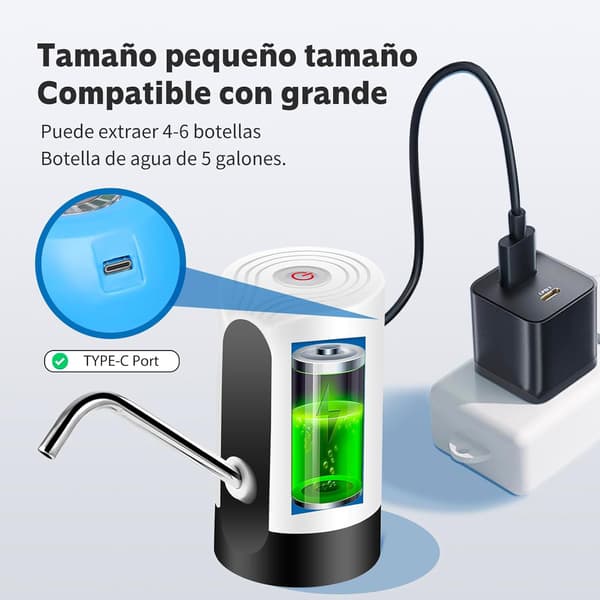 Automatisk vattendispenser, USB elektrisk vattenpump, portabel vattenflaskpump - vit
