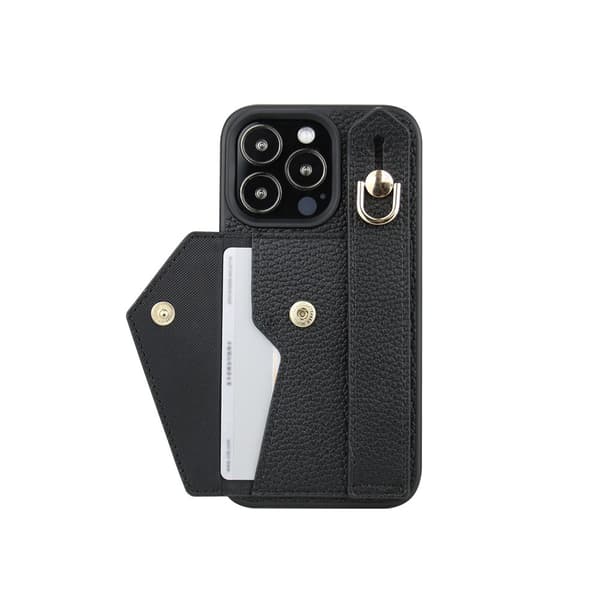 iPhone 15 Pro, håndledsrem etui, kortholder etui (sort)