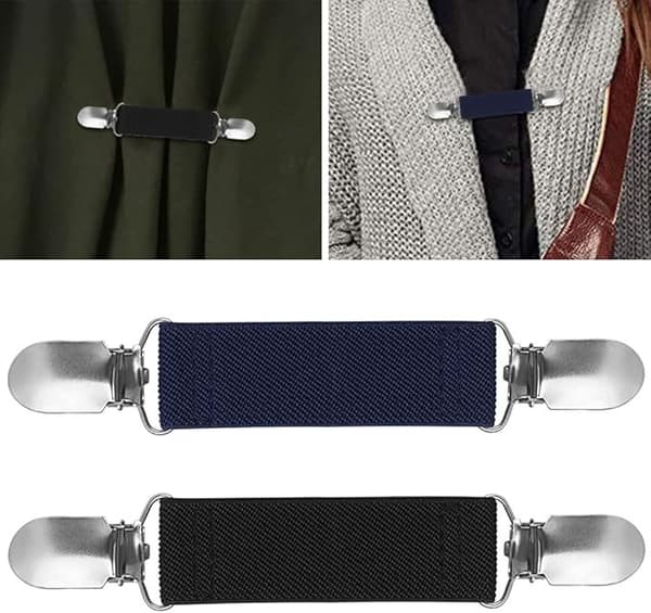 Fire sweaterclips, lavet af elastisk materiale, egnet til sweatre, cardigans, handsker og vanter, egnet til børn, tumlinger og voksne.