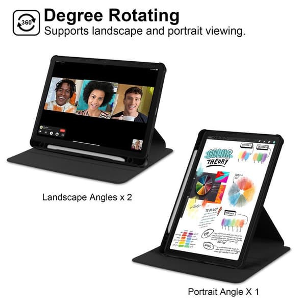 SAM Galaxy Tab A9+, pudotusta kestävä tablettikotelo, pyörivä tablettikotelo (musta)