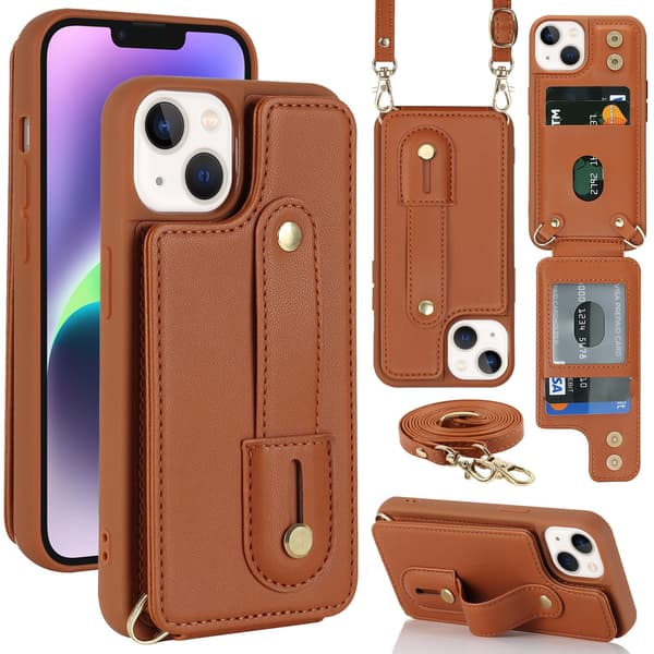 iPhone 11PRO, crossbody-deksel med stropp og stativ (brun)