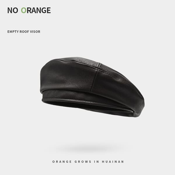 Läder basker, dam höst/vinter brittisk retrostil hatt, svart