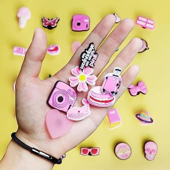 37 lyserøde sko blomster, girly lyserøde sko dekorationer, personlige DIY tilbehør