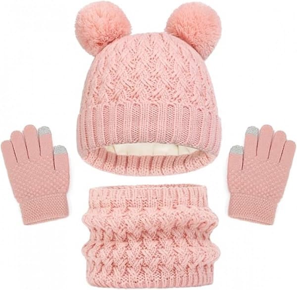 Halstørklæde, handsker og hat tre-delt sæt - alder 2-8 - pink