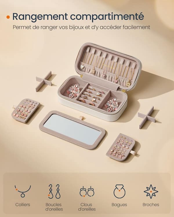 Smyckeskrin - med sminkspegel - vit - 20,5*10,5*6 cm