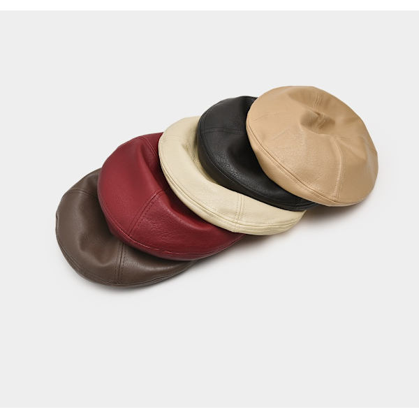Læder beret, dame efterår/vinter britisk retro stil hat, Beige
