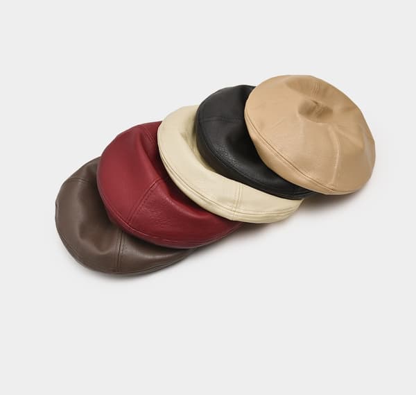 Læder beret, dame efterår/vinter britisk retro stil hat, sort