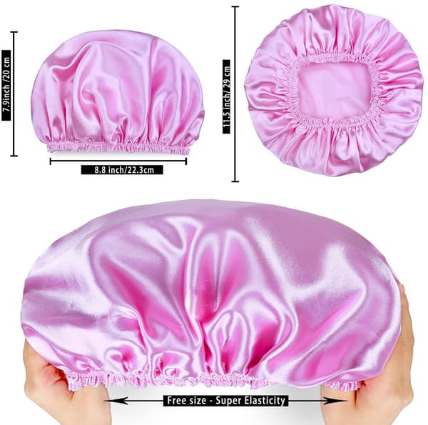 Duschmössor för kvinnor, 4-pack elastiska och återanvändbara duschmössor, dubbla vattentäta duschmössor, badmössor, blå, rosa, ljusrosa)
