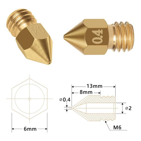 3D-skrivertilbehør - MK8-dyser - 5 stk, 0,4 mm, 3D-skriver