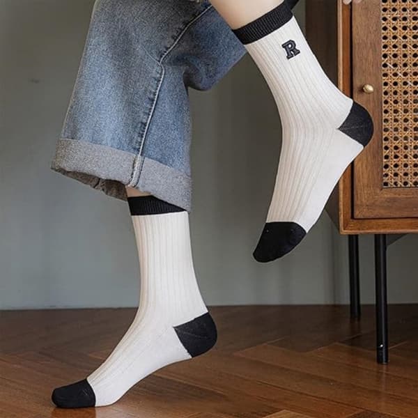 5-par pakke - Stribede strømper til kvinder - Sort- og hvidstribede strømper til kvinder - Leggings