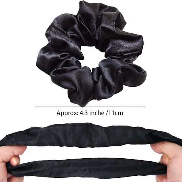 Sæt med 6 bløde elastiske satin hårbånd - til piger - sort - 11 cm / 4,3 tommer