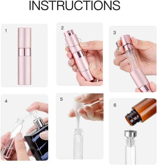 Mini sprayflasker, tomme (3-pakning), gjenfyllbare (sølv, rosa, svart)