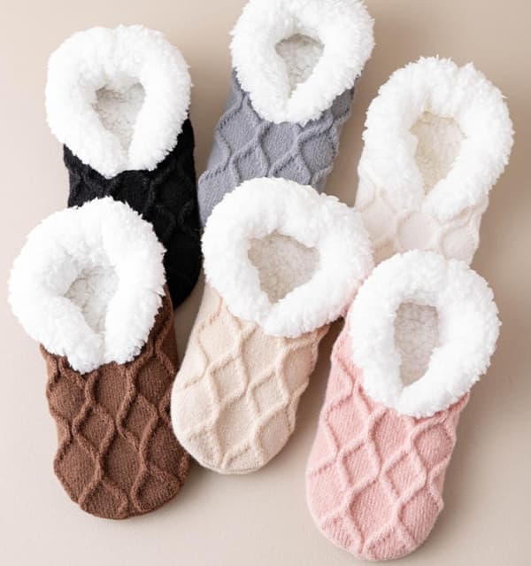 Damtofflor - Stickade tofflor - Hemmastrumpor - One Size - Halkfria - (Brun)