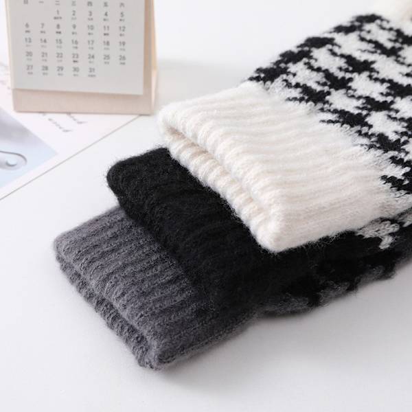 Houndstooth strik handsker, touchscreen varme handsker, hvid