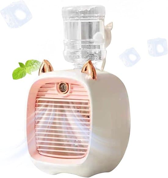 3-i-1 Mini Luftkøler Ventilator – Luftkøler med Forstøver og Natlys, 3 Hastigheder – Luftfugter og LED-lys – Pink
