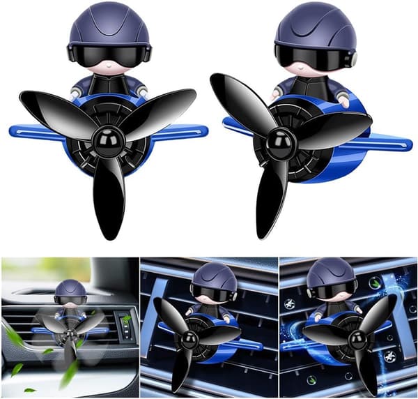 2-pakning Svart Fly Pilot Bilventil Klips Luftfrisker med Dufttabletter Personlig Tilbehør til Luftventil Aromaterapi Ornament Interiør (Blå