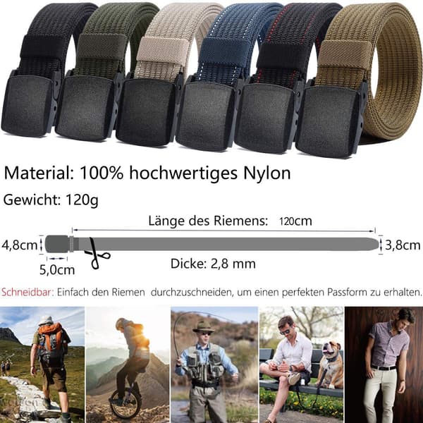 Herrbälte - Bälte med plastspänne - Fullt justerbart arbetsbälte - 120 cm - Svart