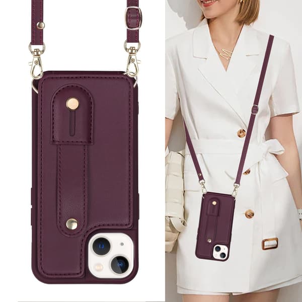 iPhone 12PRO, crossbody-deksel med stropp og stativ (brun)