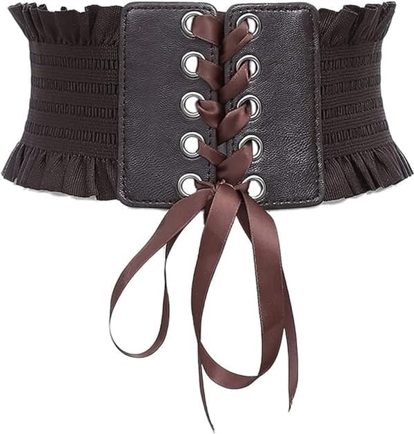 Damebelte, bredt elastisk blondebelte - vintage klesplagg - brunt