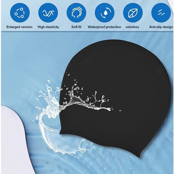 4-pak - Unisex silikone elastiske badehætter til voksne - Store ikke-elastiske badehætter (Sort/Hvid/Lyseblå/Pink)