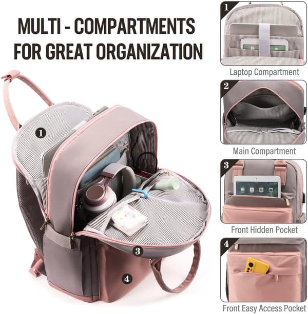 2025 Ny Damryggsäck - Resväska 40L - Laptopryggsäck - Studentryggsäck - Rosa