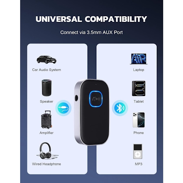 Bluetooth-mottaker - BT 5.0, 3,5 mm AUX, Bluetooth-mottaker aux - Bluetooth-mottaker bil - Bluetooth-mottaker bil aux - Bluetooth-mottaker