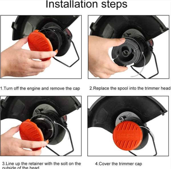 4 spolkapslar + 4 reservfjädrar - för BLACK+DECKER RC-100-P gräsklippare