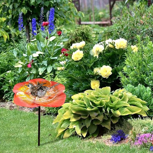 Fuglebad - havefoder - blomstermønster (lilla-blå)
