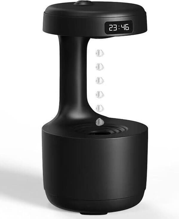 Anti-gravitas luftfukter med LED-klokke, Ultrasonisk vanndråpe luftfukter, Kjølig tåke aromaterapi diffuser, Flytende vanndråpe luftfukter